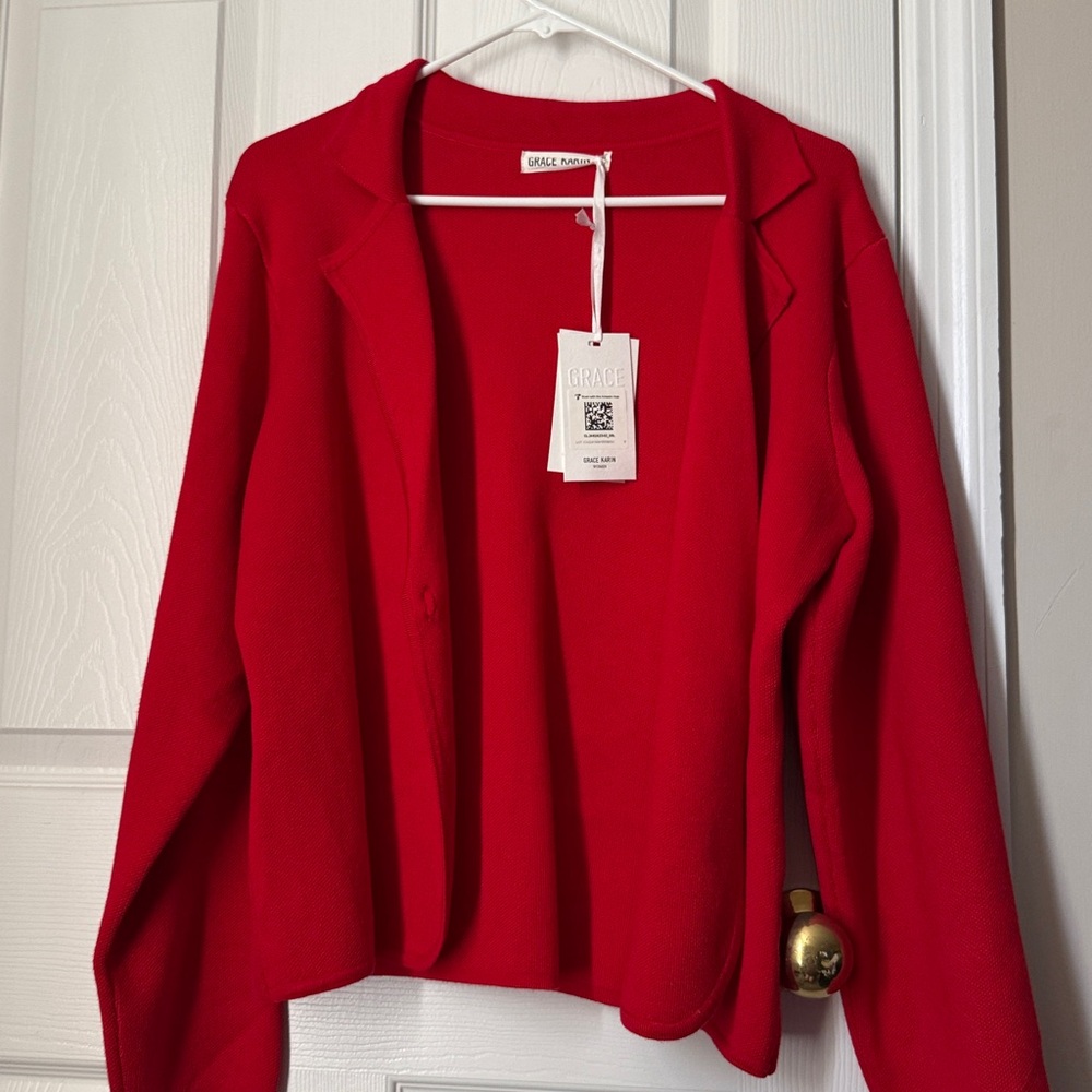Grace Karin Vibrant Red Sweater Blazer NWT